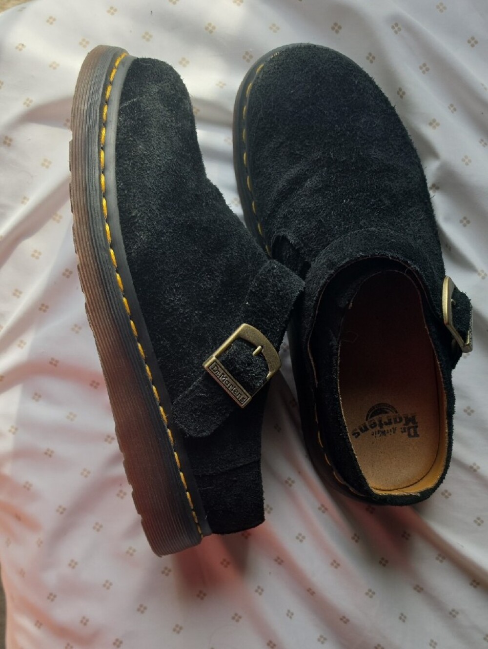 Dr. Martens Black Suede Slip-On Loafers with Gold Buckle - Picture 4 of 6